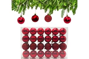 ‎XCDHEMDE Xcdhemde Zestaw 24 Bombki Choinkowe Czerwone Ø 5cm, Bombka świąteczna Plastikowe, Nietłukąca się Bombki Bożonarodzeniowe, Ozdoby Choinkowe na Boże Narodzenie, Urodziny, Imprezy