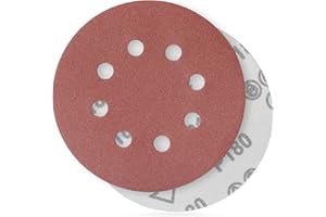 YoiYee 180 Grit Sanding Discs Pads, 8 Holes, 125mm/5-inch Hook and Loop Quick Change Sandpaper Sheet for Random Orbital Sander, 20 Pack