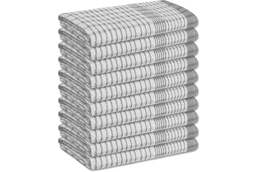 A & B TRADERS Wonderdry Tea Towels Kitchen Pack of 10, Cotton Absorbent Long Lasting Catering Bar Towels (Grey)