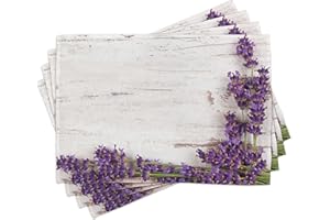 ABAKUHAUS rustikales Holz Platzmatten, Lavendel-Blumen auf Vintage alte Art-Tabellen-Retro Illustration, Waschbare Stoff Esszimmer Küche Tischdekorations Digitaldruck, Lila