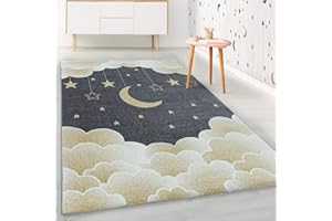 HomebyHome Tappeto per Bambini Tappeto Cameretta Bambino Disegno Stella Giallo 80x150 cm - Tappeto Pelo Corto Tappeto Camera Ragazzo - Tappeto Camera dei bambini Sala giochi Tappeto Cameretta Bambina
