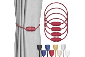 Pretty Jolly 4 Pack Strong Magnetic Curtain Tiebacks Handmade Weave Side Rope Curtain Holdbacks Unique & Elegant Decorative Curtain Drape Tie Backs for Home & Office Window Drapery (Wine Red)