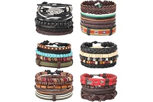 MILACOLATO 26 Piezas Tejidas Pulsera de Cuero Trenzado Para Hombres Mujeres Cordones de Cáñamo Cuentas de Madera Brazaletes de Puño Ajustable