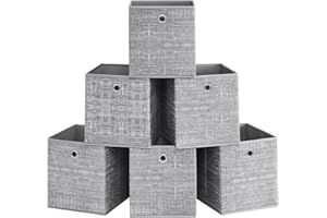 SONGMICS Aufbewahrungsbox, 6er Set, Ordnungsboxen aus Vliesstoff mit Griff, Boxen Aufbewahrung, 26 x 26 x 28 cm, Organizer Box, für Würfelregal, Faltbox, Kleideraufbewahrung, grau meliert RFB026G01