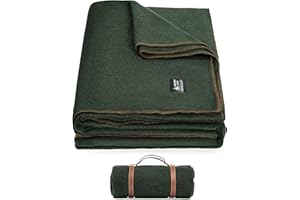 OneTigris Couverture en laine (80 % laine), couverture de camping, couverture de stade, couverture chaude en laine pour l'extérieur, le camping, les voyages et la voiture (vert ranger)