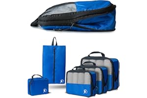 Obics - 5-teilige Kompression Packtaschen Set inkl. Schuhbeutel für Koffer & Rucksack - Packing Cubes Packwürfel - Reise-Organizer Packbeutel für Kleidung & Schuhe - Kleidertaschen Kofferorganizer