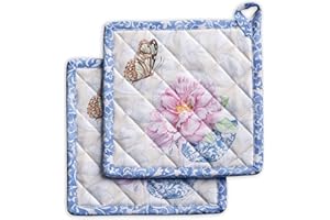 ‎MAISON D' HERMINE Maison d' Hermine Topflappen 100% Baumwolle hitzebeständig Set mit 2 Topflappen (20cm x 20cm) Hot Pads mit Schleife zum Grillen, Kochen, Grillen, Mikrowelle, Canton – Frühling/Sommer