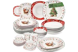 ‎SÄNGER SÄNGER | Kombiservice Bilgola Christmas mit Weihnachtsmotiven, 36-tlg Geschirrset für 6 Personen mit Speise-, Dessert- & Suppentellern, Müslischalen, Kaffeetassen aus Porzellan |PREMIUM COLLECTION