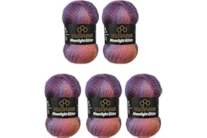WOLLBIENE Moonlight Glitter Batik Simli, 5 gomitoli di lana da 100 g, 500 g, per lavorare a maglia e all'uncinetto, 20% lana metallica, lana turca, sfumata di colore (5600 lilla, arancione