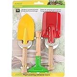 wohnen-freizeit 3 TLG. Gartenset - Schaufel - Rechen - Spaten - aus Holz und Metall - für Kinder und Erwachsene - Gartengerät