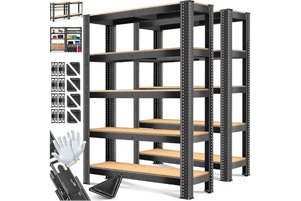 MASKO® Set om 2 förvaringshyllor för tung last, källarhylla, 180 x 90 x 40 cm, kan belastas med upp till 875 kg, MDF-plattor, hylla av metall, plug-in, verkstadshylla, källare, garage