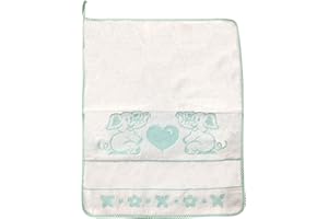 Panini Tessuti ASCIUGAMANO di SPUGNA in 100% COTONE per bimbo/a con occhiello, bordo colorato a quadretti e tela aida per poter ricamare il proprio nome.