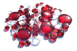 mesbilles - 500 GR Mélange Rouge Transparence Billes Plates - Galet en Verre 30 mm 20 mm 10 mm Cailloux en Verre décoratifs
