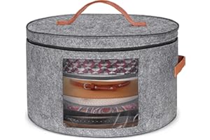 Winter Shore Scatola per Cappelli Rotonda Grigia - Cappelliera Pieghevole Grande con Cerniera, Finestra Trasparente e Manici in Pelle - Scatola in Feltro Antipolvere e Traspirante - 43 x 26cm