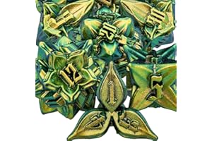 ARUOHHA DND Metal Dice Set Yellow Green Leaf Design Polyhedral Dragons Dice with Box, 7PCS Dungeons D and D Dice RPG Role Playing Games D20 D12 D10 D8 D6
