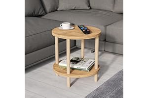 sugodesign Zweistöckiger Sofatisch aus Holz, Beistelltisch, Kleiner runder Couchtisch, eleganter 2 stöckiger Ecktisch, Bücherregal, Blumenregal, Dekoregal, Büroregal, Wohnzimmerregal