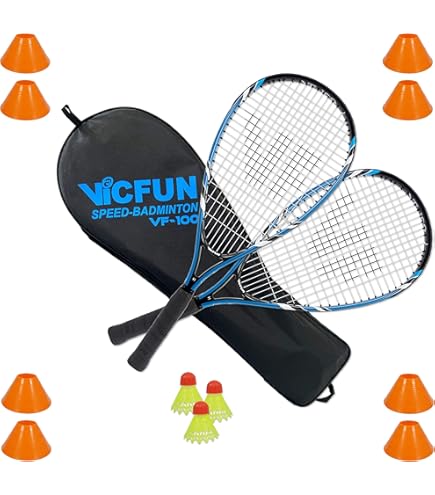 Talbot-Torro Speed 6000, 490106, speedbadmintonset met 2 krachtige aluminium rackets 58,5 cm, 6 windstabile ballen, cones voor speelveldmarkering, in trendy rugzak