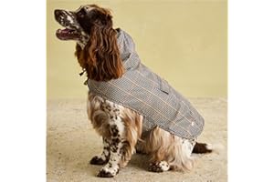 Rosewood x Joules Henson Check Packaway Dog Jacket, Medium – Lightweight Water-Resistant Coat with Hood, Adjustable Velcro Fastenings, Portable for Travel & Walks