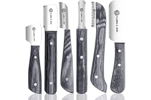 FLAMIA & JABZ Professional Stripping Knife kit (6 pieces set) for Dogs & Pets, Wooden Handle Grip with Stainless Steel Comb (Right handed) (Black)