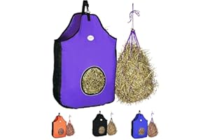 Majestic Ally 1200 D,Borsa per mangiatoia per fieno, per cavalli, pecore, in nylon di alta qualità, con bordo riflettente, simula il pascolo, con rete da fieno da 91.4 cm, colore: viola