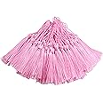 100pcs 13cm/5 Inch Silky Floss Bookmark Tassels with 2-Inch Cord Loop and Small Chinese Knot for Jewelry Making, Souvenir, Bookmarks, DIY Craft Accessory (Pink)