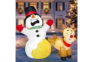 Joiedomi Nadmuchiwany renifer bożonarodzeniowy, sikający na bałwana, dmuchane świąteczne nadmuchiwane dekoracje zewnętrzne z wbudowanymi diodami LED na imprezę bożonarodzeniową na zewnątrz do wewnątrz