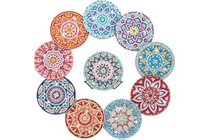 ANZRLE 10 STK Diamond Painting Untersetzer mit Halter, Diamond Art Painting Mandala, Erwachsene, Diamant-Malsets, DIY-Mandala-Untersetzer zum Basteln Erwachsene (10 STK Profi)