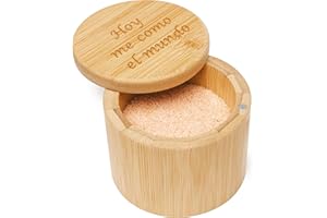 GOTHIS - Salero de cocina bambu natural - Azucarero moderno - Caja de madera con tapa giratoria - Dispensador para especias y ajos - Saleros de cocina modernos - Caja para especias vintage
