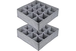 JESUSTREE Organisateur de Tiroir Pliable, 2PCS Tissu de Jute Rangement Tiroir pour Chaussettes, Sous-Vêtements, Vêtements de Bébé, Cravates, Chaussettes Boîte de Rangement à Compartiment Gain de Place (Gris)