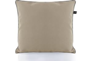 LILENO HOME Juego de 2 fundas de cojín para exteriores, 60 x 60 cm, color arena y ribete, sin relleno, impermeable, con cremallera, para exteriores