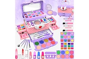 FHNSEL 54 Pcs Kids Makeup Kits for Little Girls, Princess Real Washable Pretend Play Cosmetic Set Toys with Mirror, Non-Toxic & Safe, Birthday Gifts for 3 4 5 6 7 8 9 10-12 Years Old Girls Kids
