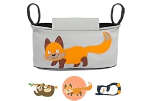 GLÜCKSWOLKE Bolso Carrito Bebe - 12 Motivos I Organizador para Coche de Paseo I Accesorios para Cochecito para Mama I Bolsa Carro I Bolsos Sillas de Paseo I Motivo Zorro (Gris)