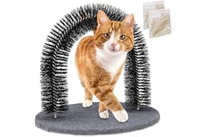 Relaxdays Arche pour chat avec herbe-aux-chats, toilettage, bien-être, massage, brosse, pour tout type de poils, noir