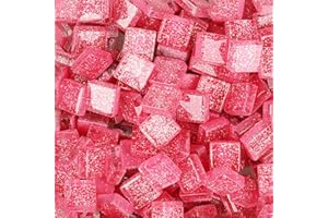 ANKTILY 200g Tesselles en Verre Carreaux de Mosaïque Carrée pour Loisirs Créatifs, Décoration, 1x1cm (Rose)