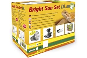 Lucky Reptile Bright Sun Set DL Desert - Metalowa lampa parowa 35W z oprawą oświetleniową i statecznikiem - Lampa dla gadów ze spektrum światła dziennego - Zestaw UV do terrarium w bieli
