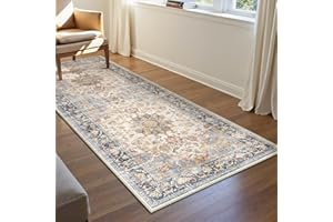 ‎PURECOZY PureCozy Teppich Läufer Flur 60x180cm Waschbar Vintage KüChenläUfer Schlafzimmer Wohnzimmer Teppiche Kurzflor Weich rutschfest Bettvorleger Teppichläufer Esszimmer Carpet (Blau-Orange)