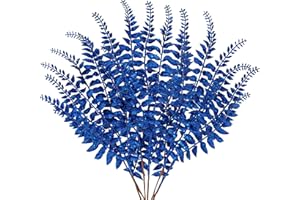 ‎OAIRSE Oairse 60CM 6er Set Kunstpflanze Kunstzweig Weihnachten deko Glitzer, Weihnachten Blätter für Weihnachtsbaum Neujahr Ornamente, Künstliche Farn für Feiertags-Esstischdekoration, Blau