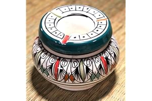 TK B&D Posacenere marocchino verde con motivi berberi e orientali colorati, realizzato e dipinto a mano, con coperchio antiodore