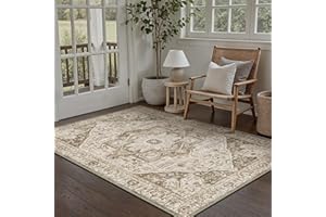 HUGEAR Vintage Brown Rugs Living Room Washable Non Slip Large Area Rug 120x180cm Bedroom Kitchen Hall Lounge Office Dining Room Indoor Carpet Low Pile Big Carpets