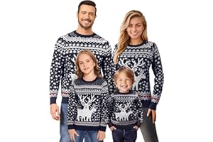 Namatime Damen Herren Kinder Weihnachtspullover Lustig Weihnachtspulli Ugly Christmas Sweater Rundhals Strickpullover mit Reindeer Unisex Weihnachts Pullover Familie Set