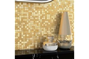 VAOVI Metaliczne złote naklejki na płytki kuchenne, samoprzylepne złote naklejki, panele ścienne 3D, metalowa mozaika, odporne na wysokie temperatury (mini kwadrat, 10 arkuszy)