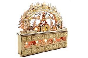Wichtelstube-Kollektion Chandelier à LED avec calendrier de l'avent de Seiffen, église,Décoration de Noël,Fonctionne avec piles + minuterie de calendrier de l'Avent à remplir