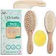 Kit 3 Brosses à Cheveux Bébé - Poils De Chèvre, Peigne Bois, Brosse Silicone Massage