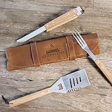 Set per Barbecue con Custodia in Pelle Personalizzata Comoda per il Trasporto - Kit Accessori per Grigliata con 3 pz in Accia