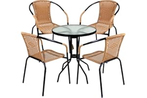 Marko Outdoor 5 Piece Bistro Set Garden Patio Tan Wicker Rattan Outdoor Furniture Table Chairs