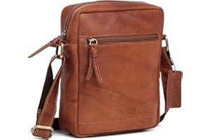 HUDSON & JAMES 100% Genuine Real Vintage Hunter Leather Handmade Mens Womens Leather Everyday Crossover Shoulder Work Tablet Messenger Bag (Vintage Tan)