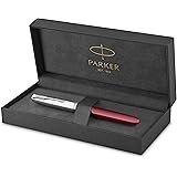 PARKER 51 Penna Stilografica, Corpo Rosso (Borgogna) con Finiture Cromate, Pennino Sottile con Cartuccia di Inchiostro Nero, 