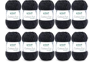 Gründl Cotton Fun Knitting Yarn / Crochet Yarn, (Soft Yarn Made from 100% Cotton, Oeko-Tex Certified, 50 g/115 m, Needle Size: 3-4, 10 Balls of 50 g), Black, 27.00 x 11.00 x 07.00 cm