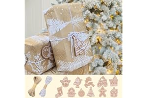 ZY-HUAN Rouleau de papier d'emballage de Noël 43x1000cm Papier d'emballage Kraft de Noël avec ruban, étiquettes de cadeaux de Noël, rouleau de papier d'emballage recyclable (Arbre blanc)