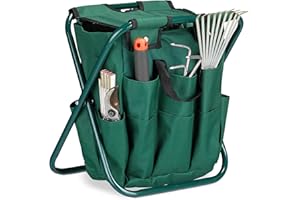 relaxdays Taburete Jardín Plegable, Organizador Herramientas Jardinería, Poliéster-Acero, 1 Ud., 42 x 30 x 39 cm, Verde